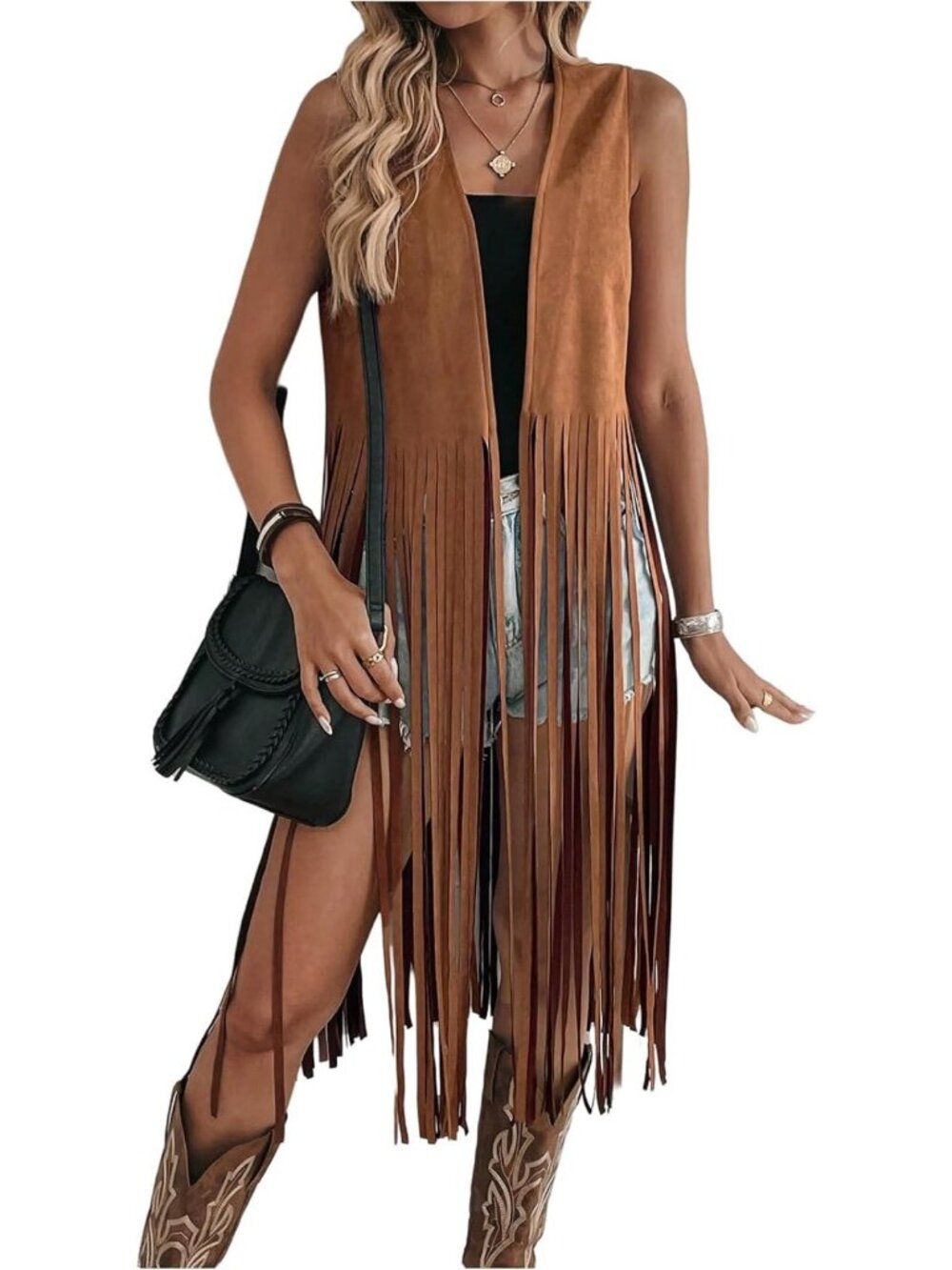 Chic Sleeveless Fringe Vest | Faux Suede Western Cardigan Jacket for Women